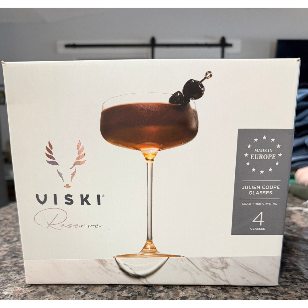 Viski Reserve Julien Coupe Glasses Set of 4 Lead-Free Crystal European 11380